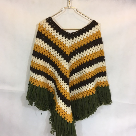 Vintage Jackets & Blazers - 🌵 Vintage handmade Multi Color Pull Over Fringed Poncho